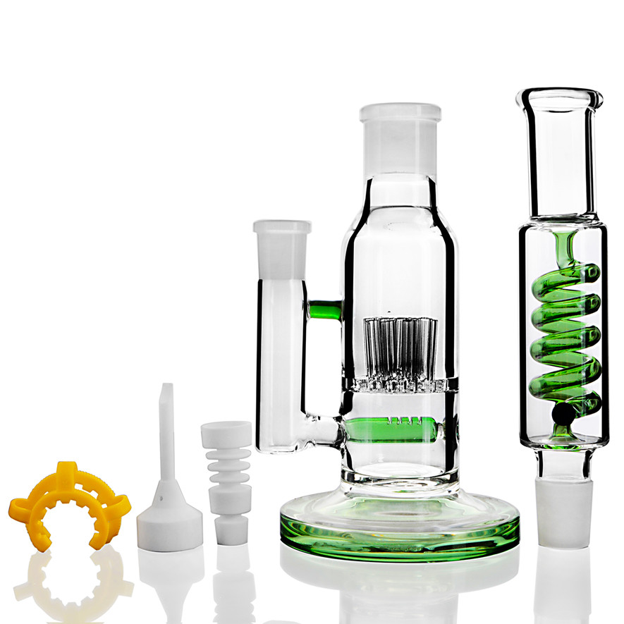 Tall Glass Bongs Water Pipes Hookahs Shisha Bubbler Dab Rigs Freezable Coil Ice Water Bong Rökning Pipe Beaker