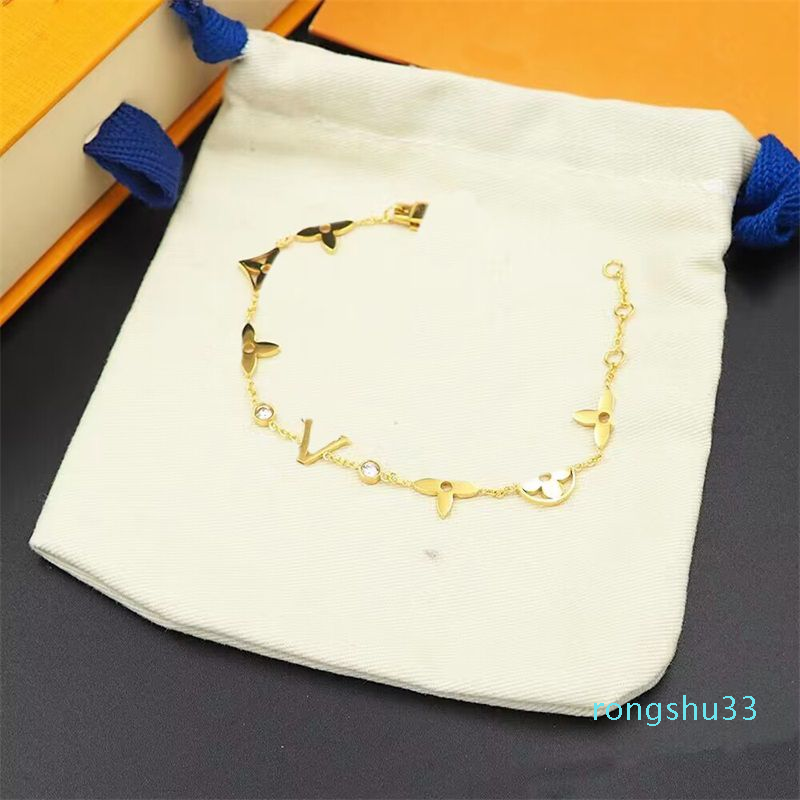 Women designer bracelet chain luxury bracelet gold plated fashion trendy pulsera lock flower letter pendant diamond cjeweler love 278A