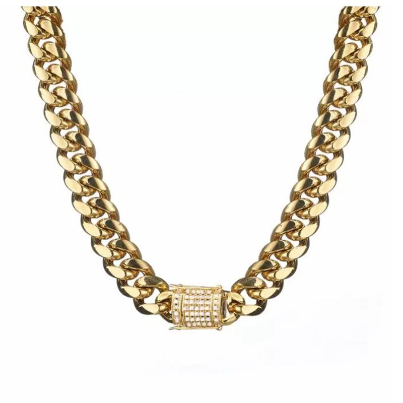 2023 Chains 8/10/12/14/16/18mm Trendy Jewelry 316L Stainless Steel Gold Tone Miami Cuban Curb Link Chain Men Women Necklace 7-40"Chains