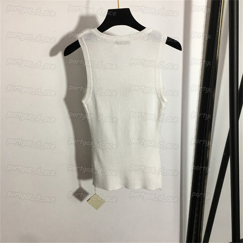 T-shirt da donna ricamata di lusso in maglia senza maniche, top sexy casual bianco Tanks242D