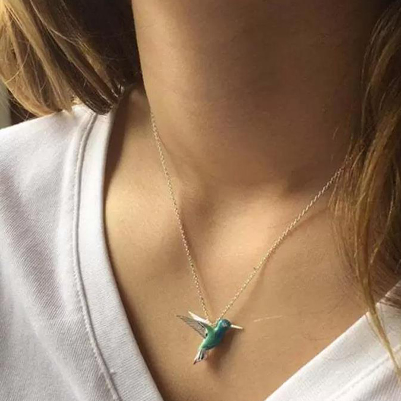 2023 Pendant Necklaces Unique Style Fashion Blue Hummingbird Bird Choker Necklace For Girl Women Jewelry Summer Jewely Gift