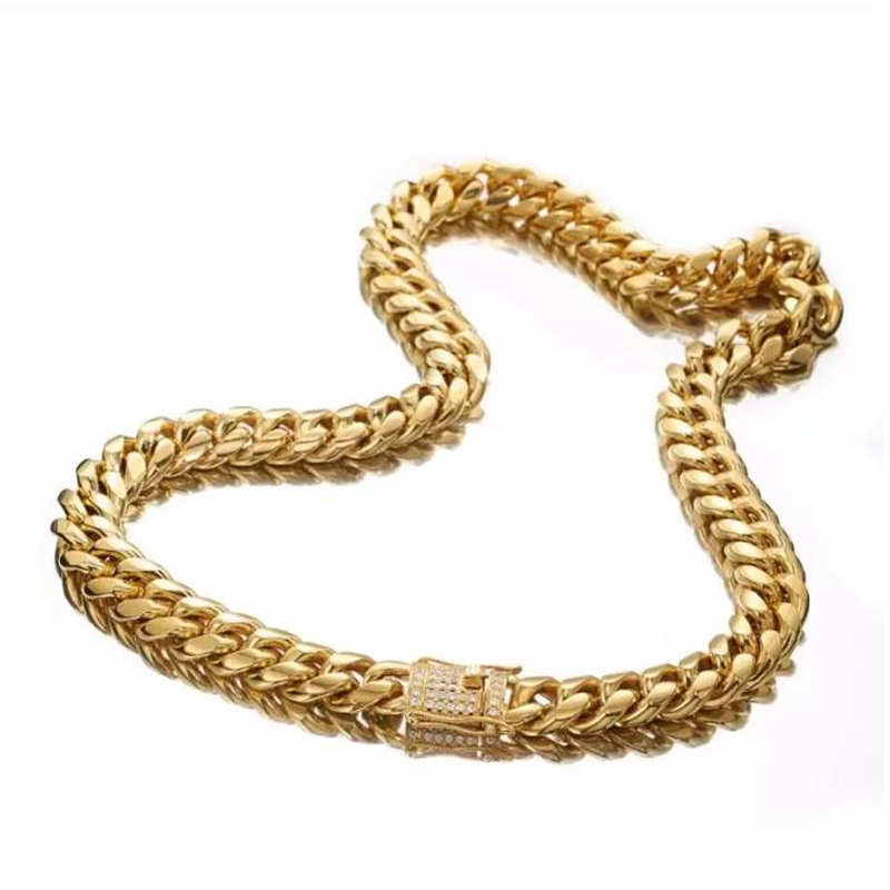 2023 Chains 8/10/12/14/16/18mm Trendy Jewelry 316L Stainless Steel Gold Tone Miami Cuban Curb Link Chain Men Women Necklace 7-40"Chains