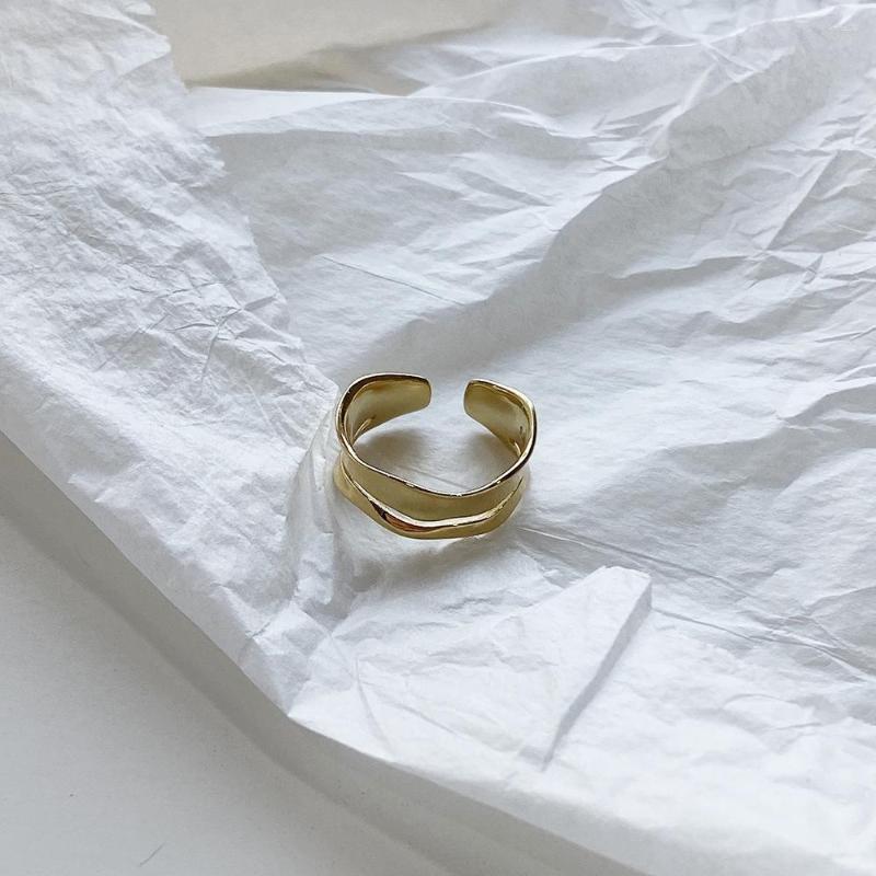 Anéis de cluster cor de ouro irregular dupla camada elegante para mulheres forma de onda 925 prata esterlina festa jóias menina gift254y