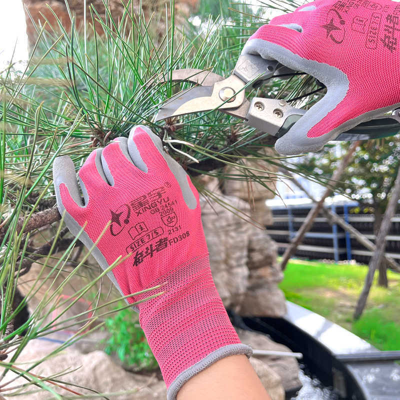 XINGYU Work Gloves Non-Slip Abrasion Resistance Nitrile Washable Pink Good Grip Hand Protective Agriculture Garden