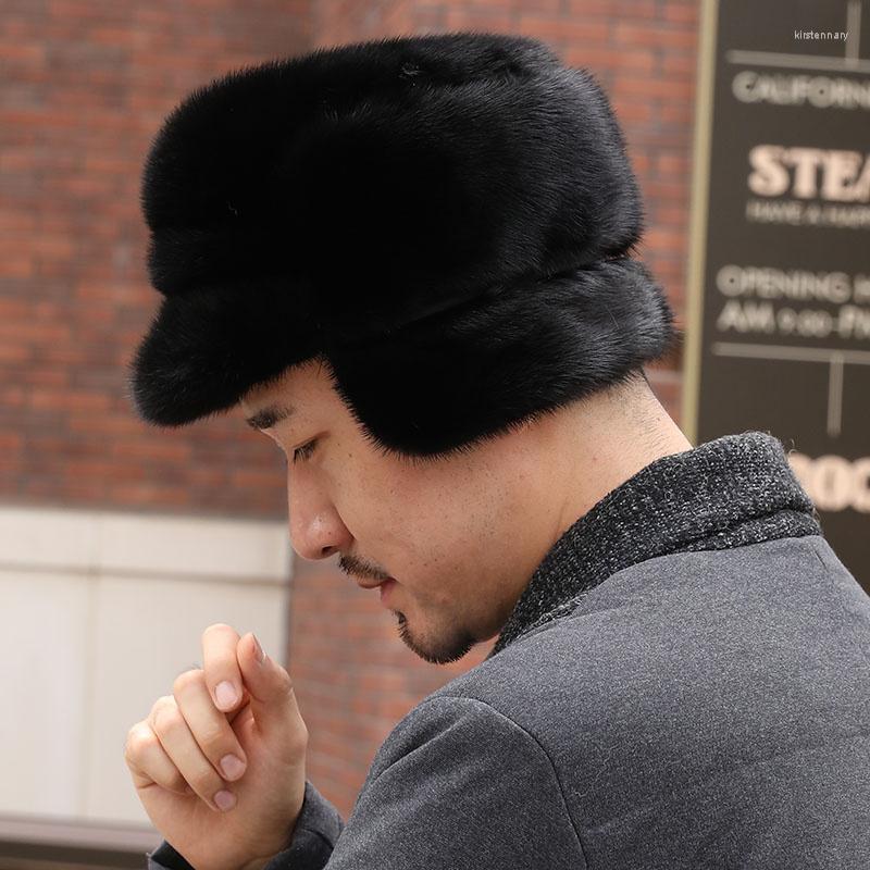 Berretti 2023 Cappelli invernali in pelliccia piena uomo Berretti in visone Cappello casual senior Lei Feng Cap2861