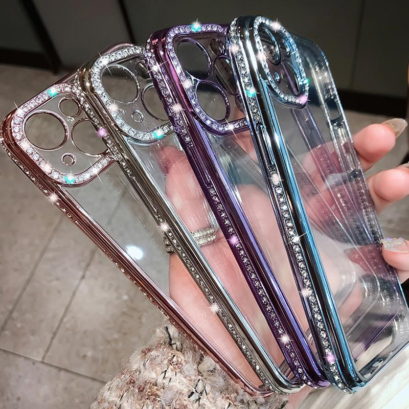 Luxury Diamond Glitter Transparent Soft Silicone Phone Case For iPhone 15 14 13 12 11 Pro MAX Flash Clear Shockproof Cover