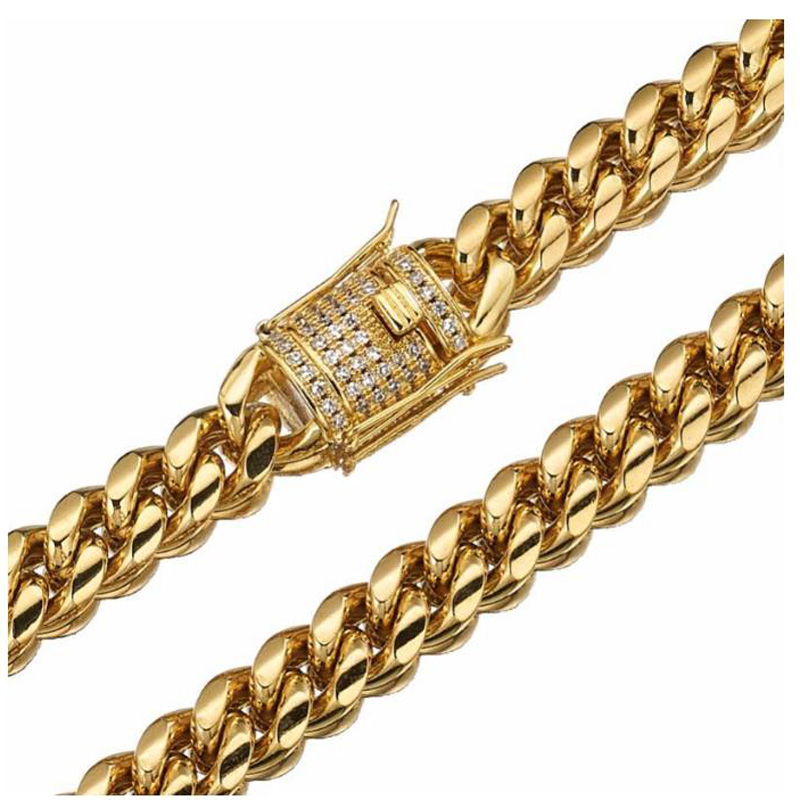 2023 Chains 8/10/12/14/16/18mm Trendy Jewelry 316L Stainless Steel Gold Tone Miami Cuban Curb Link Chain Men Women Necklace 7-40"Chains