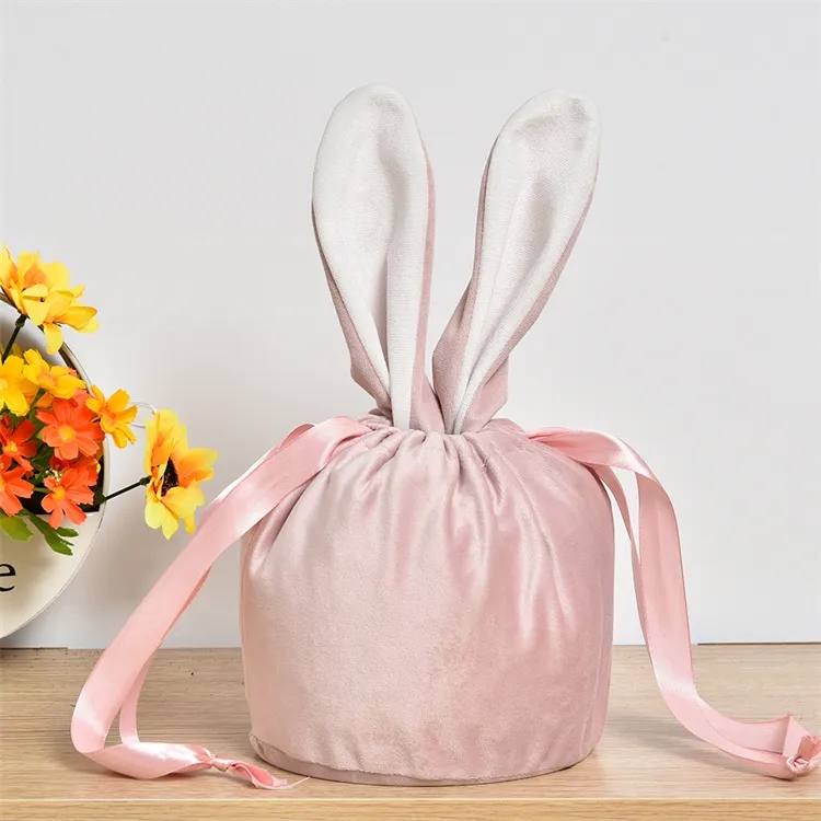 9 ألوان Velvet Easter Bunny Bag Hot Bell Monogram Bage Easter Gift Bag Bask Flugation for Kids Easter GG014