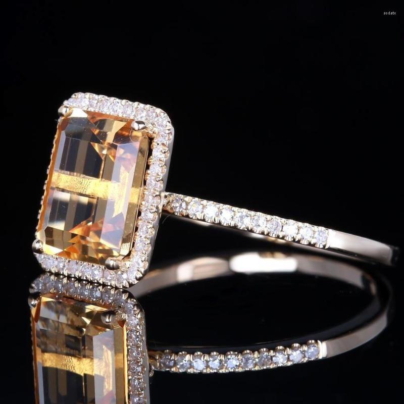 Cluster Rings Fashion Yellow Crystal Citrine Gemstones Diamonds For Women White Gold Silver Color Wedding Jewelry Bague Bijoux Gif227G