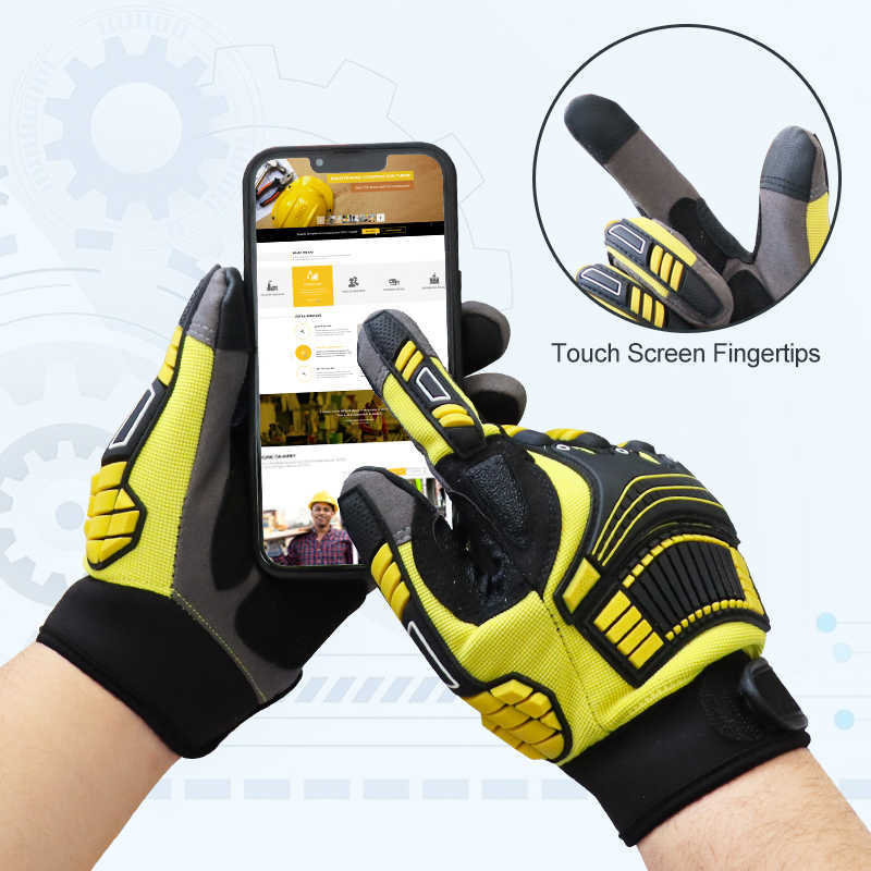 Luvas de trabalho tela sensível ao toque anti impacto vibração couro segurança ajuste flexível acolchoado juntas palma mecânica masculina
