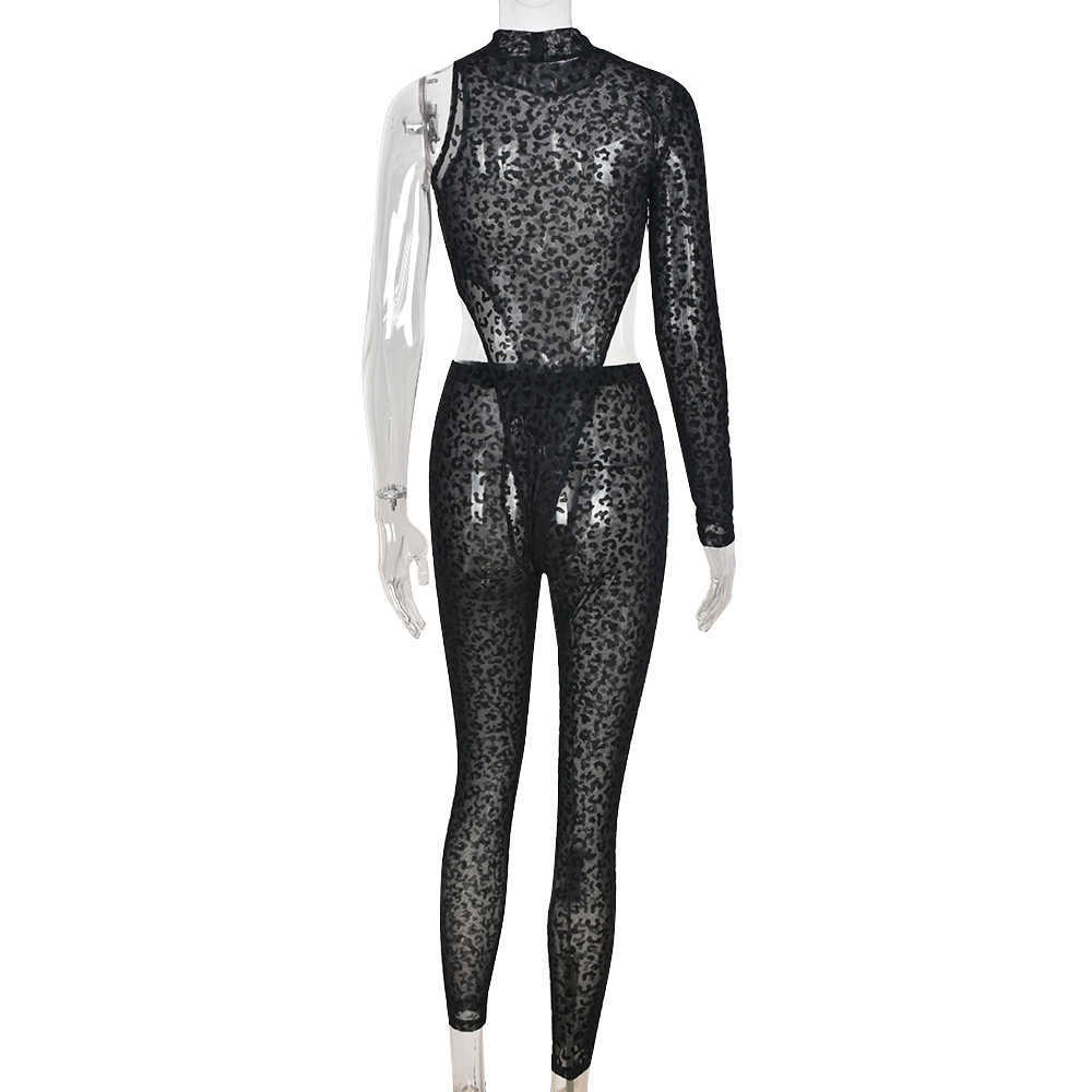 Abito a due pezzi Echoine Body sexy in velluto leopardato e pantaloni leggings Completo a due pezzi Tuta skinny trasparente Set coordinato Abiti da club T230113