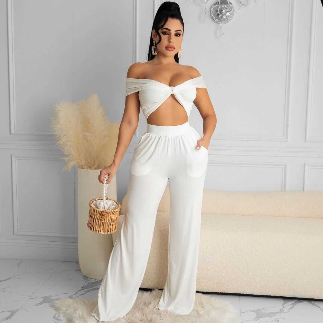 Two Piece Dress Summer Shinny Off Shoulder Solid Long Pant Print Women Casual Set Tracksuit Sexy Suit Set Lady Sets T230113