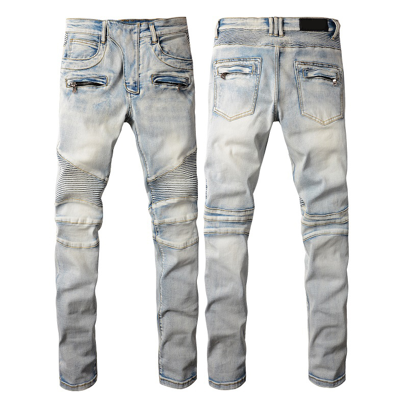 Mens Jeans For Guys Rip Slim Fit Skinny Man Pants Orange Star Patches Wearing Biker Denim Stretch Cult Stretch Motorcycle Trendy Long Straight Hip Hop With Hole