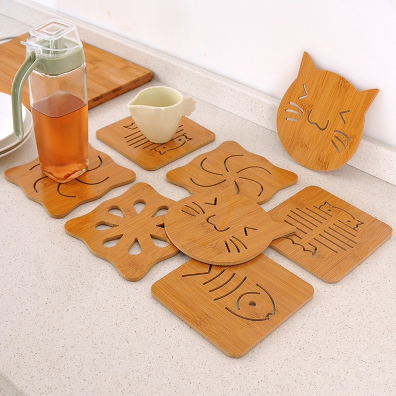 Animal Wood Heat Wood Heat Resistant Pad Bamboo Hollow Wooden Coaster Thick Insulation Pads Table Non-Slip Pot Bowl Tray Mat ZXF1110