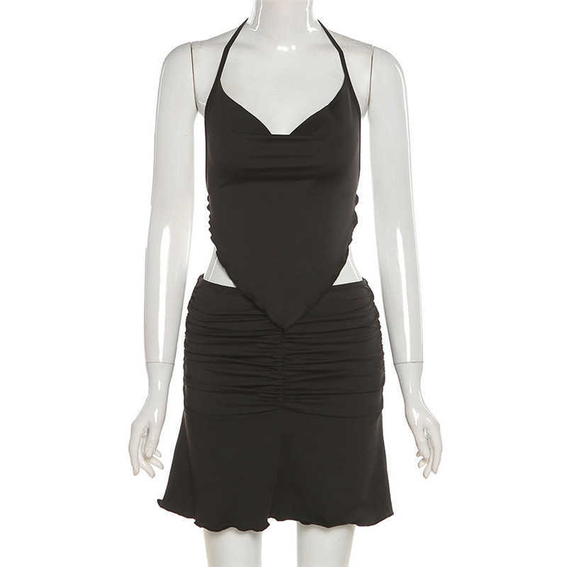 Vestido de dos piezas CNYISHE Sexy Conjunto de dos piezas Traje de mujer Camisola sin mangas Mini faldas Conjuntos a juego Casual Trajes de falda de verano Chándal femenino T230113