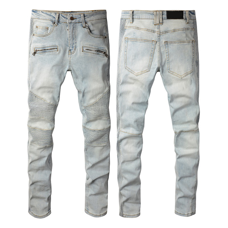 Herrjeans för killar Rip Slim Fit Skinny Man Byxor Orange Star Patches Bär Biker Denim Stretch Kult Stretch Motorcykel Trendig Lång Rak Hip Hop med hål