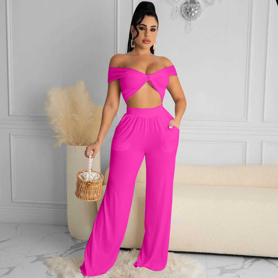 Two Piece Dress Summer Shinny Off Shoulder Solid Long Pant Print Women Casual Set Tracksuit Sexy Suit Set Lady Sets T230113
