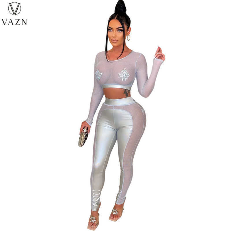 Zweiteiliges Kleid 2022 Neue Mode Dame Sexy Street Style 2 Stück Sets Langarm Rundhals Top Elastische Lange Hosen Reine Farbe Frauen Sets T230113