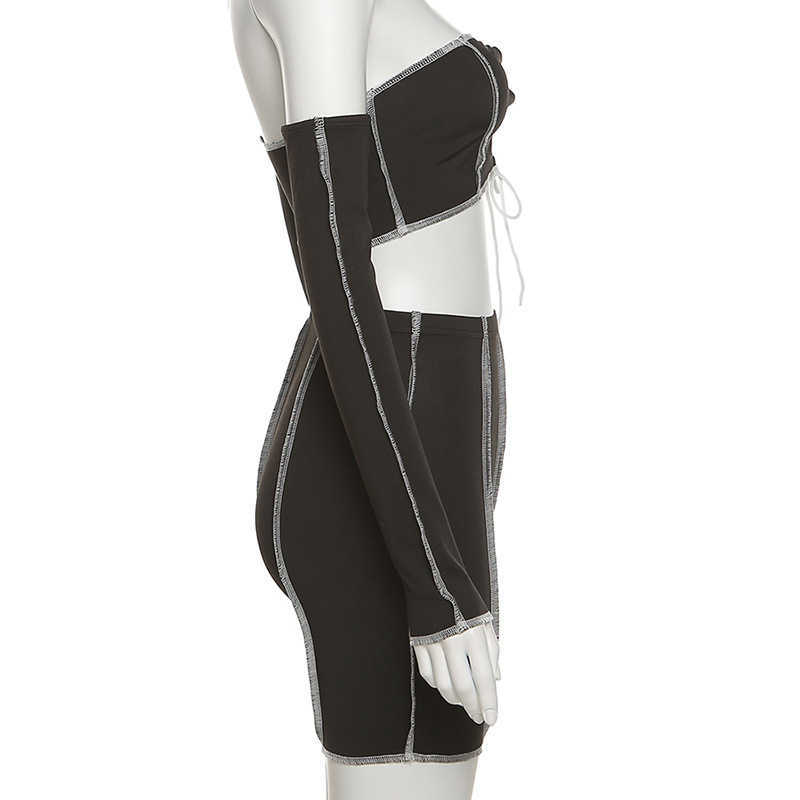 Tweedelige jurk Echoine Strapless vetersluiting bandage holle crop top en shorts Set tweedelige set sexy skinny bijpassende set feestclubwear T230113