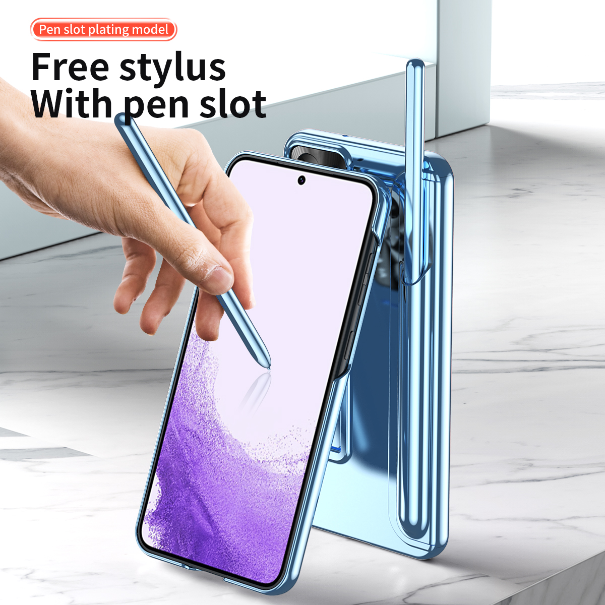 Überzugshüllen für Samsung Galaxy S23 Plus S22 Ultra Case Hard Stand Touch Pen Slot Metalllinsen-Schutzhülle