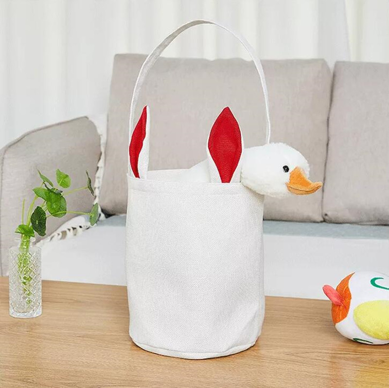 Party Present SubliMation Blank Easter Bunny Basket Bags With Handing Bär presenter och ägg Jakt Candy Bag Halloween Storage Rabbit Handväska Toys Hucket Tote 