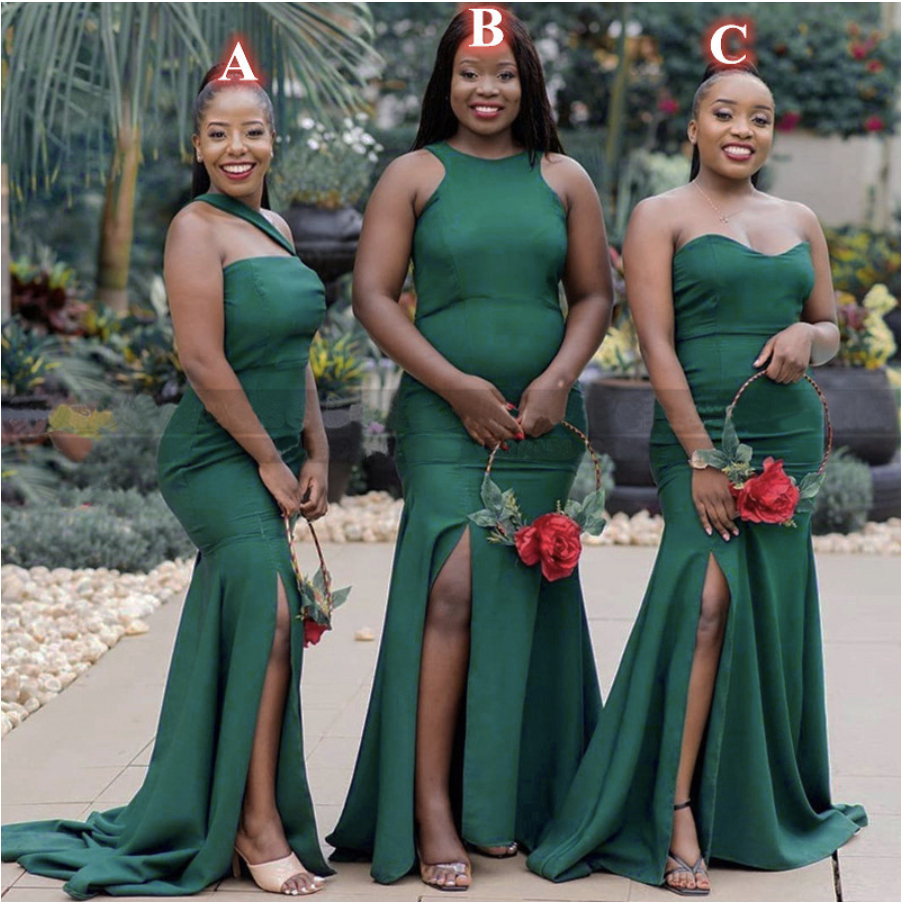 Fashion Dark Green Mermaid Bridesmaid Dresses With Side Split Long Sleeveless African Women Bridal Party Dress Maid Of Honor