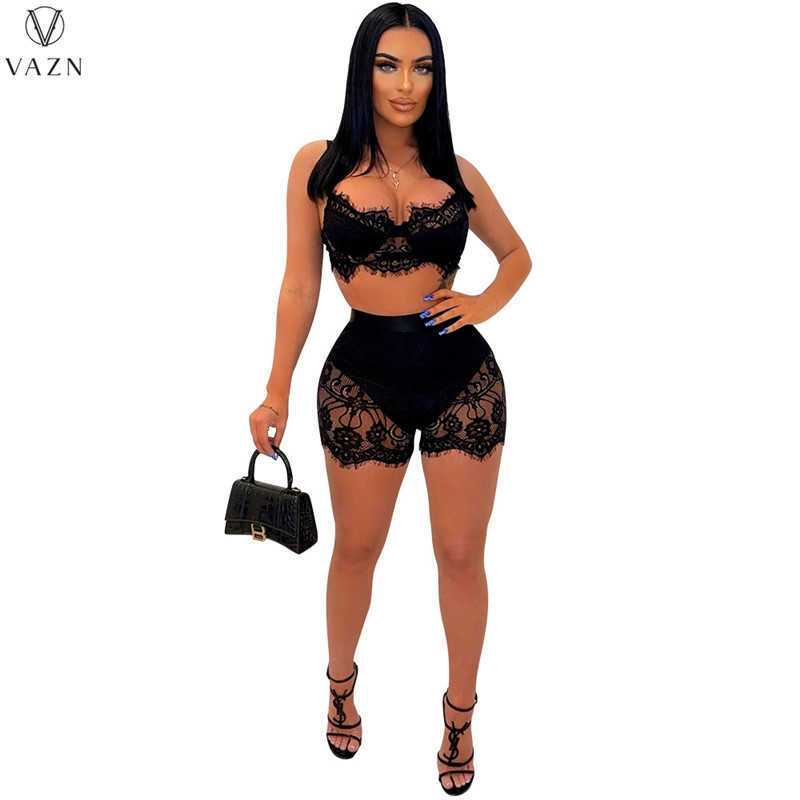 Two Piece Dress 2022 Fashion Street Casual Style Sets Sleeveless Strapless Top Elastic Short Pants Pure Color Lace Lady Sets T230113