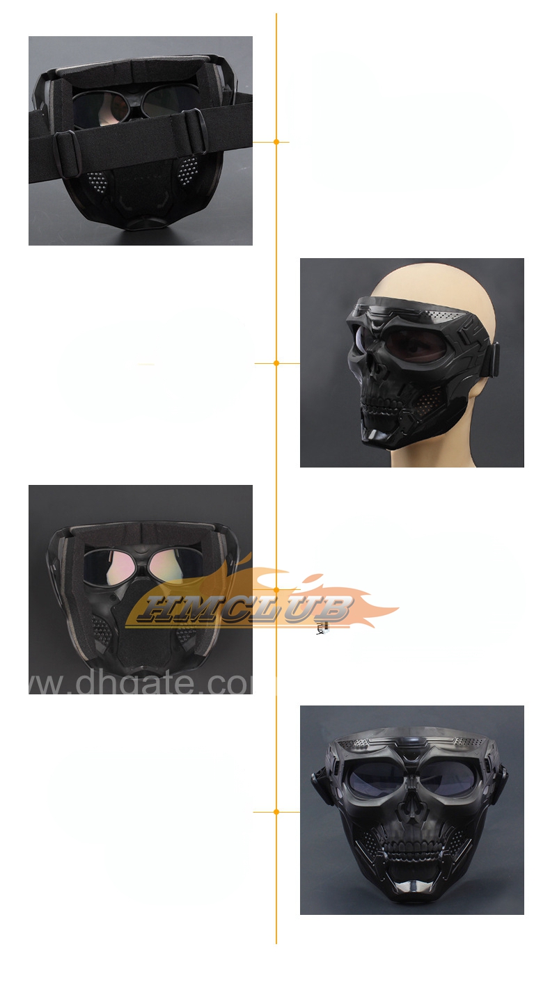 MZZ88 Koel schedel Motorfiets Gezichtmasker met bril Plastic masker Open Face Motorfietshelm Moto Casco Cycli Cycling Hoofddeksel Face Shield