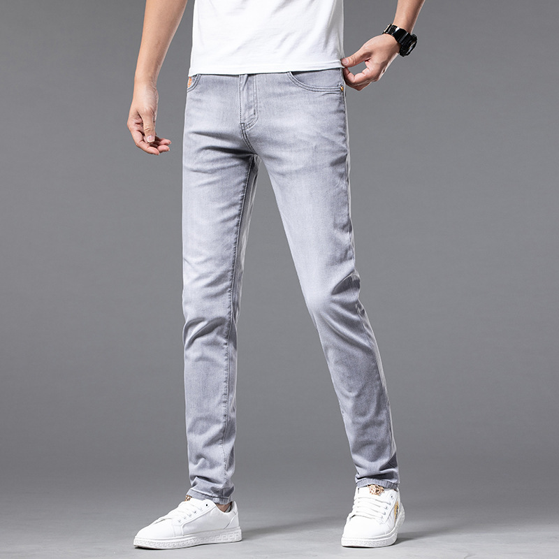 Light Luxury European Fashion Men's Jeans Men's Stretch Casual Slim Fit Skinny Pants Printed Spring and Summer New