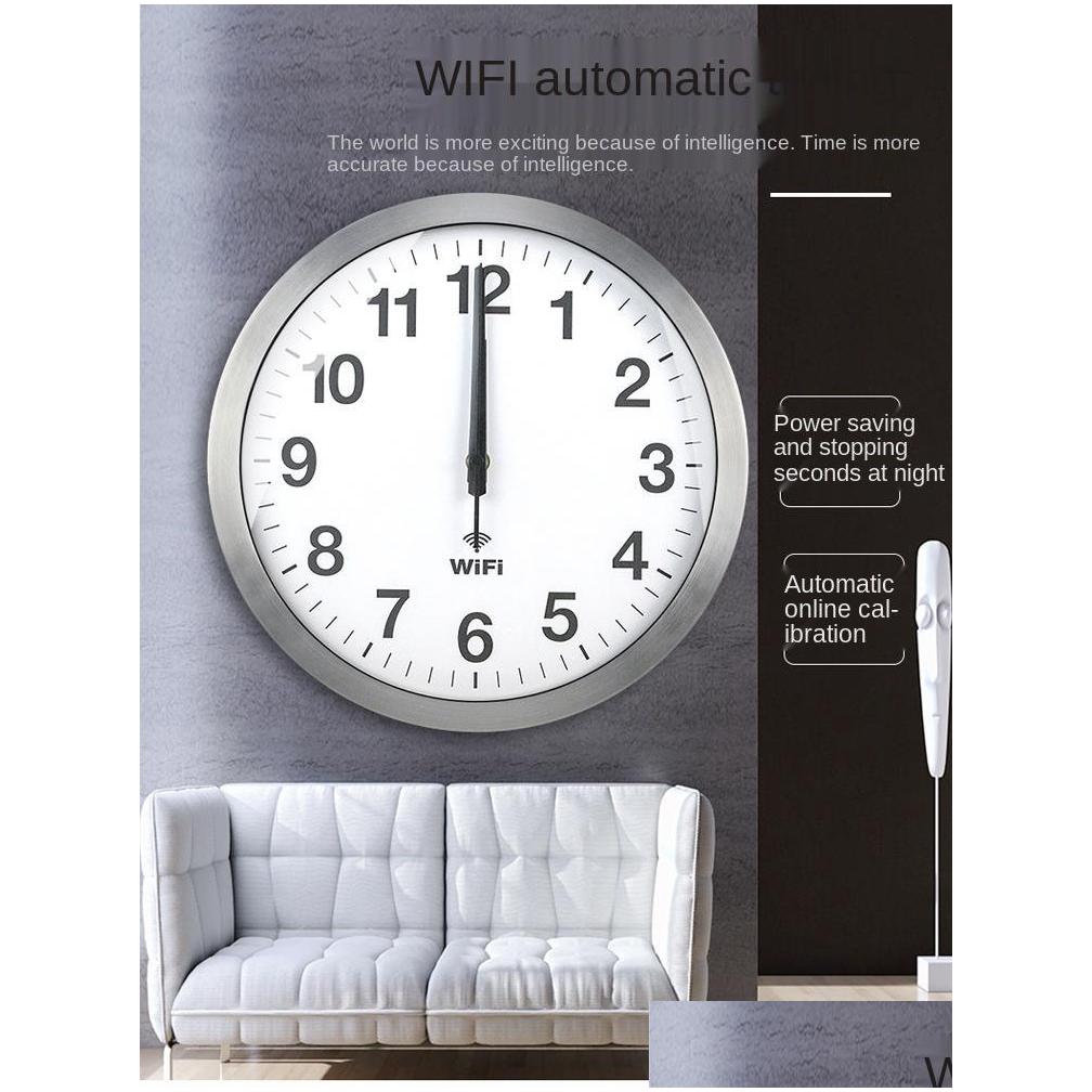 Wall Clocks Inch Clock Smart Wifi Matic Synchronization Time Network Mute Modern Minimalist Living Room Quartz Home Drop Delivery 259b