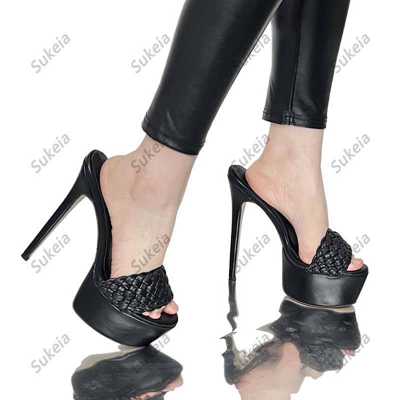 Sukeia nieuwe mode vrouwen zomer muilezels sandalen matt open teen dunne hoge hakken mooie zwarte feestschoenen dames ons maat 5-20