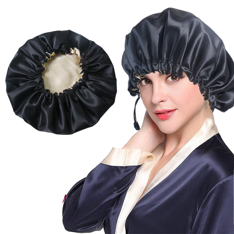 Bonnets de douche huilés pour femmes, bonnet de nuit double couche, mise à niveau réglable en soie douce, bain à double usage, chimiothérapie, couleur pure, exquis et confortable zxf 123