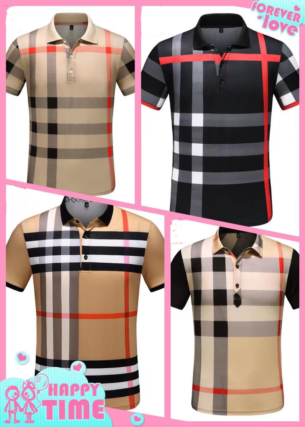 Summer new short-sleeved men's Men's T-Shirts trend plaid business cotton T-shirt men's large non-pilling and non-fading bottom shirt