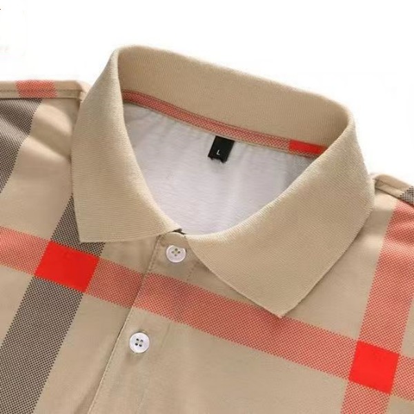 Summer new short-sleeved men's Men's T-Shirts trend plaid business cotton T-shirt men's large non-pilling and non-fading bottom shirt