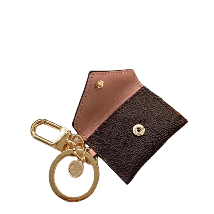 Fashion Purse Pendant Designer Letter Wallet Keychain Keyring Car Chain Charm Brown Flower Mini Bag Trinket Gifts Accessories320p