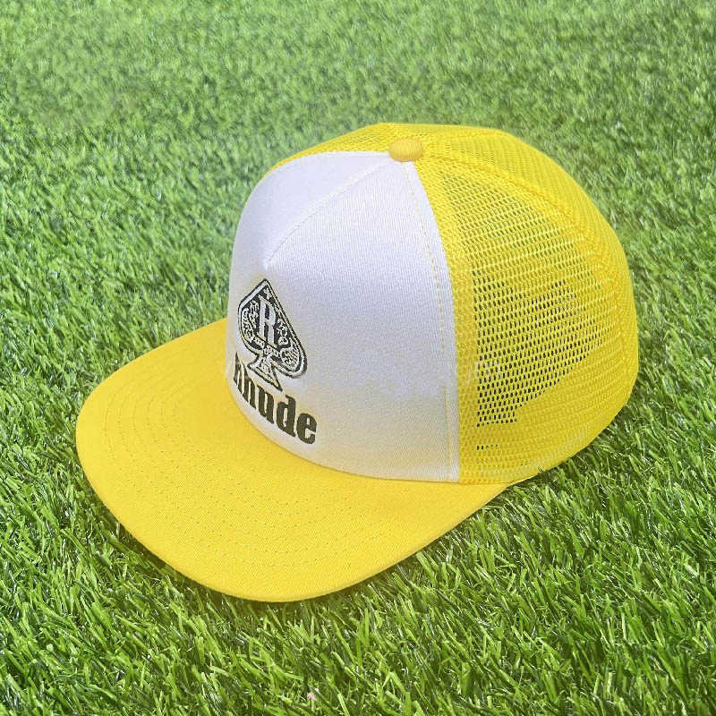 Jaune Mesh Rhude Hat Hommes Femmes Broderie Parasol RHUDE Lettre Casquette de Baseball