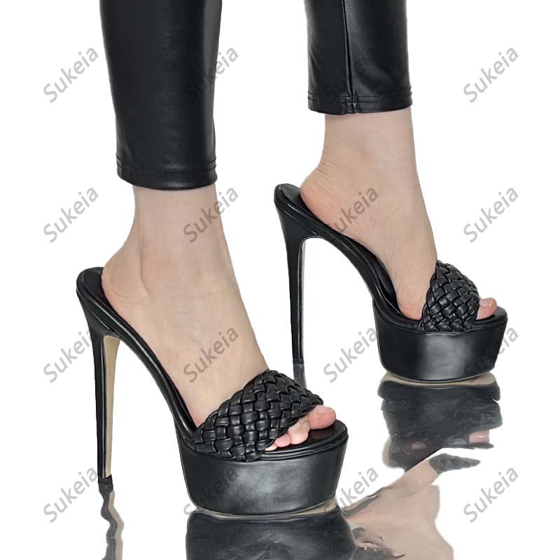 Sukeia nieuwe mode vrouwen zomer muilezels sandalen matt open teen dunne hoge hakken mooie zwarte feestschoenen dames ons maat 5-20