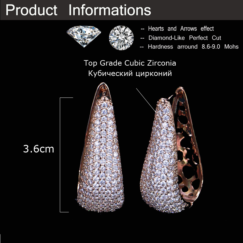 Hoop Huggie CWWZircons Full Micro Pave Cubic Zirconia Stone Gorgeous Rose Gold Color CZ Crystal Women Long Big Hoop Earrings Gift CZ032 230114