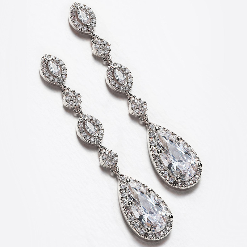 豪華なCrySatls Bridal Jewelry Sets for Wedding Sparkly Rhinestone Water Drop Earringsネックレス女性フォーマルイベントプロムジュエリーセットアクセサリーCL1692