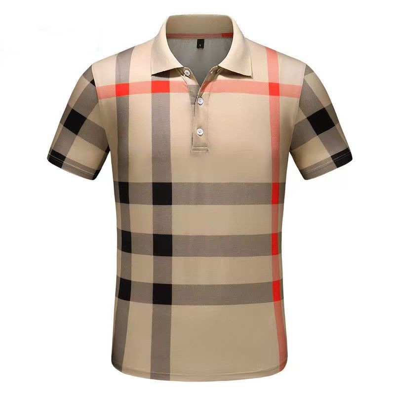 Summer new short-sleeved men's Men's T-Shirts trend plaid business cotton T-shirt men's large non-pilling and non-fading bottom shirt