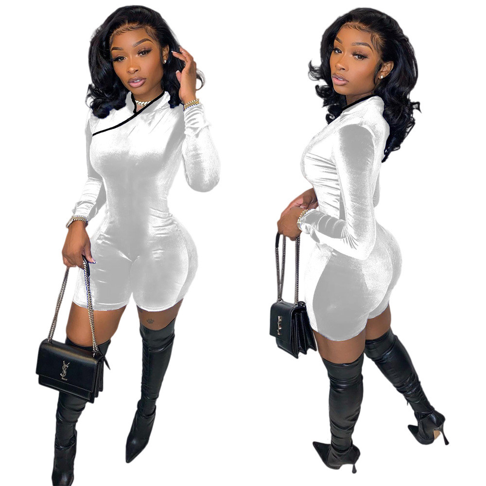 2023 Designer Velvet Rompers Women Fal Winter Long Rleeve Jumpsuits Sexy One Piece Outfits Skinny Velor Playsits Krótkie spodnie klub zużycie luzem 8353