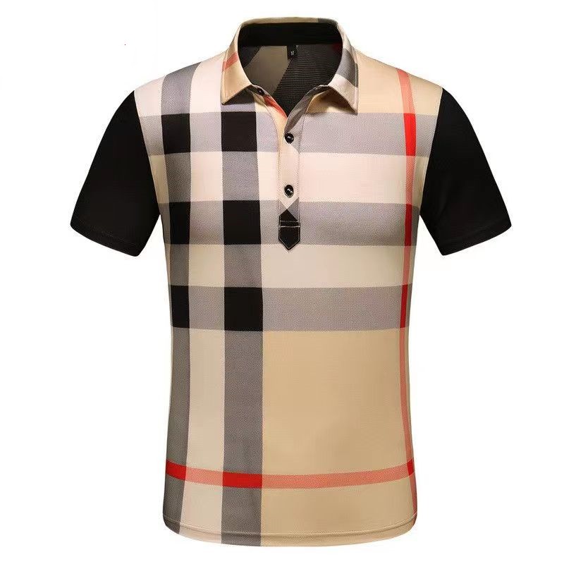 Summer new short-sleeved men's Men's T-Shirts trend plaid business cotton T-shirt men's large non-pilling and non-fading bottom shirt