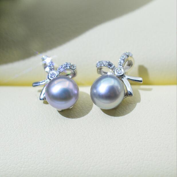 Kolczyki słodkowodne Pearl S925 Srebrna igła cyrkon Bow Ear Studs Lady/Girl Fashion Jewelr