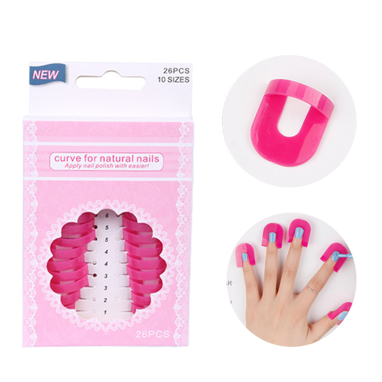 Forme d'ongle 26 pièces/ensemble 10 tailles G forme courbe protecteur d'ongle vernis bouclier couverture de doigt anti-déversement autocollants français manucure pinces à ongles