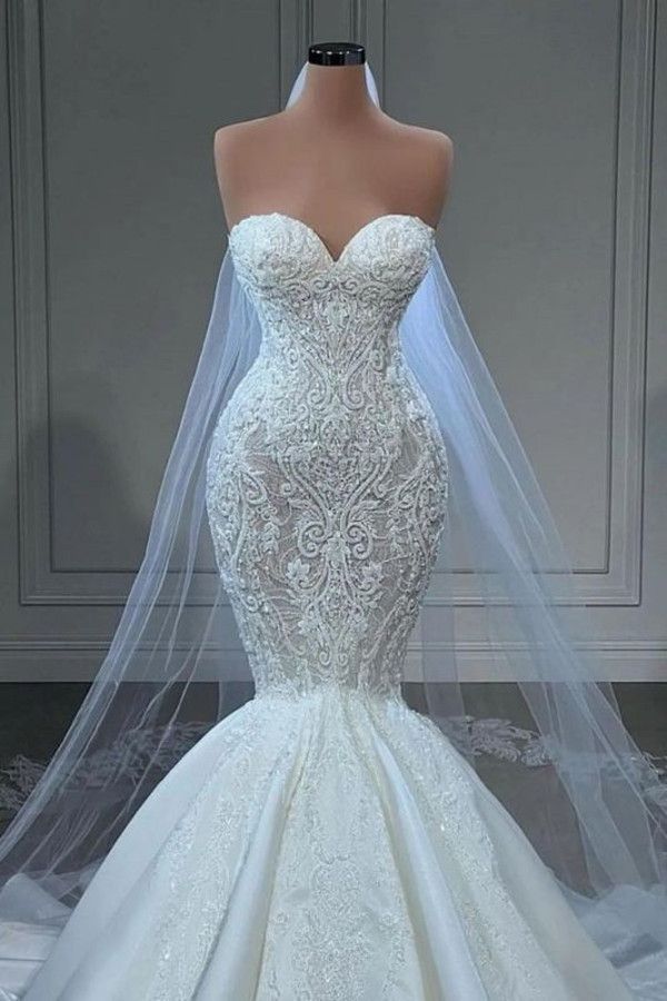 2023 abiti da sposa sirena sexy Appliques in pizzo a cuore perle di cristallo perle senza maniche African Vestidos de novi Abiti da sposa Africa Abs Africa Abs Africa Mariee Plus Tagies