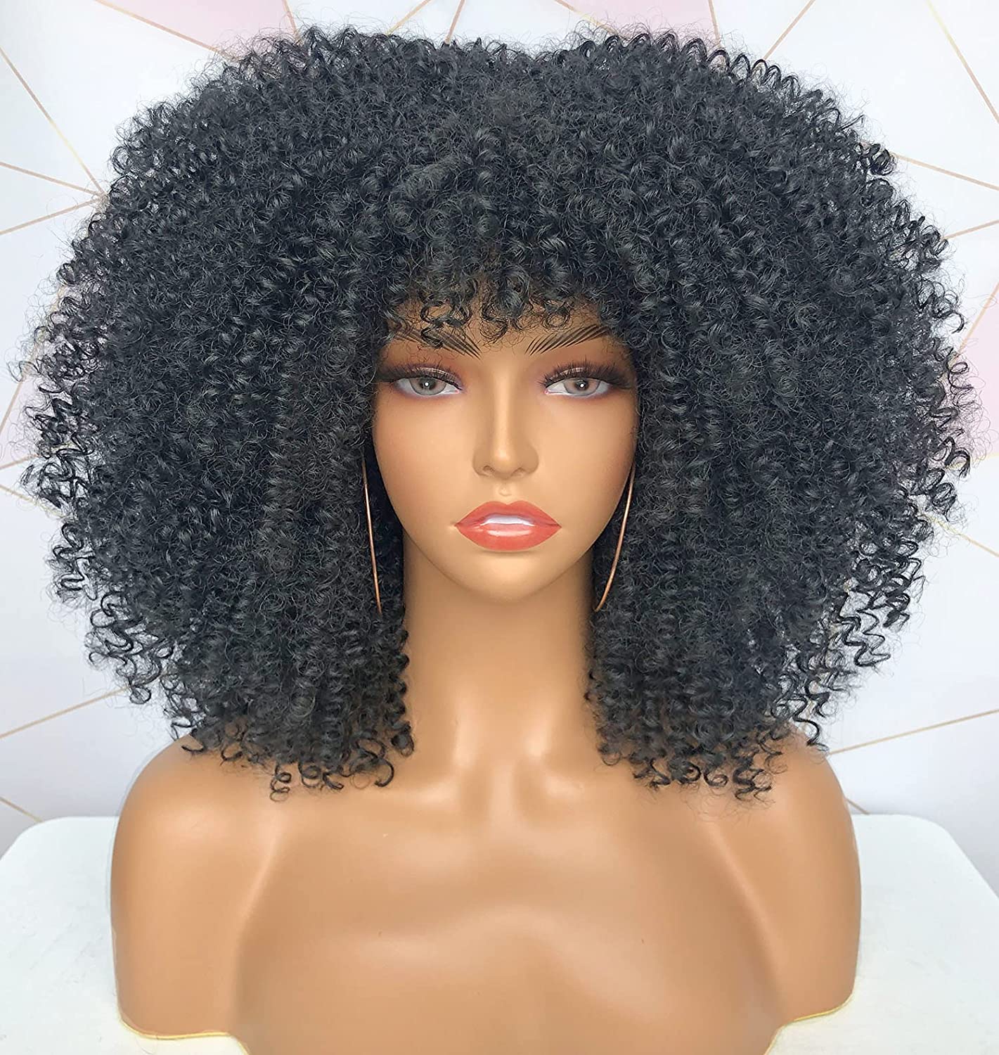 Glueless real human afro kinky Curly wigs With Bangs for Black Women full machine made Kinki afro pixie curl Hair Wig None lace 150%density wholesale DIVA1