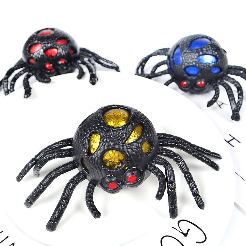 Halloween Jouet Paillettes Poudre Squishy Spider Mesh Squish Ball Anti Stress Venting Balls Squeeze Toys Soulagement Du Stress Jouets Anxiété Reliever1315132