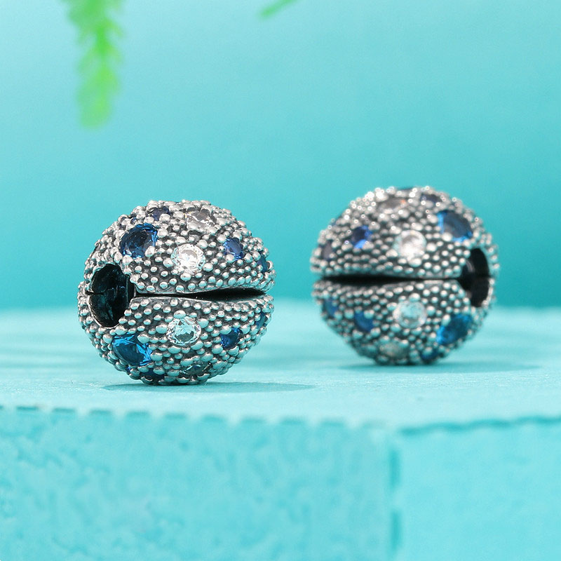 925 Sterling Silver Blue Stars Clip Clip Stopper Bead تناسب المجوهرات الأوروبية Pandora على طراز الأساور