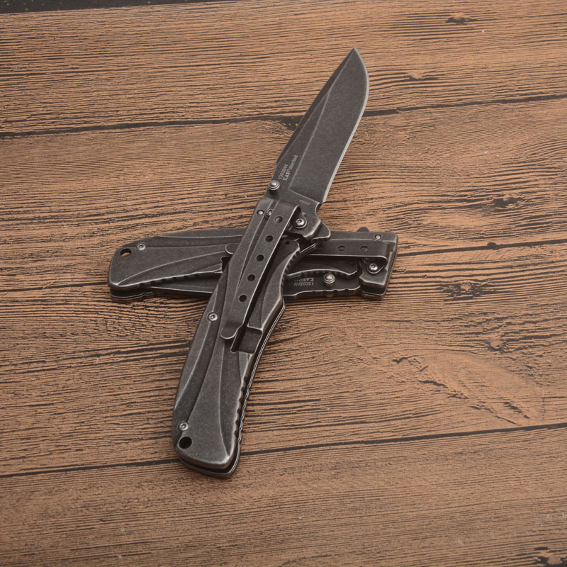 Hot KS1303 BW Couteau pliant à rabat assisté 8Cr13Mov Lame de lavage en pierre noire Poignée en acier inoxydable Couteaux de poche EDC extérieurs avec boîte de vente au détail