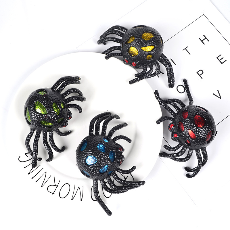 Halloween Fidget Toy Poudre scintillante Squishy Spider Mesh Squish Ball Balles de ventilation anti-stress Squeeze Toys Soulagement du stress Jouets de décompression Soulagement de l'anxiété